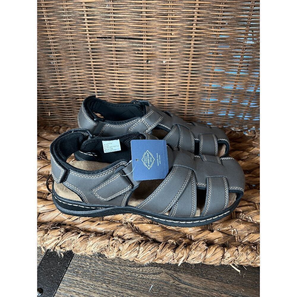 St John's Bay Men's Gray Leather Memory Foam Fisherman Sandals Size 9M‎